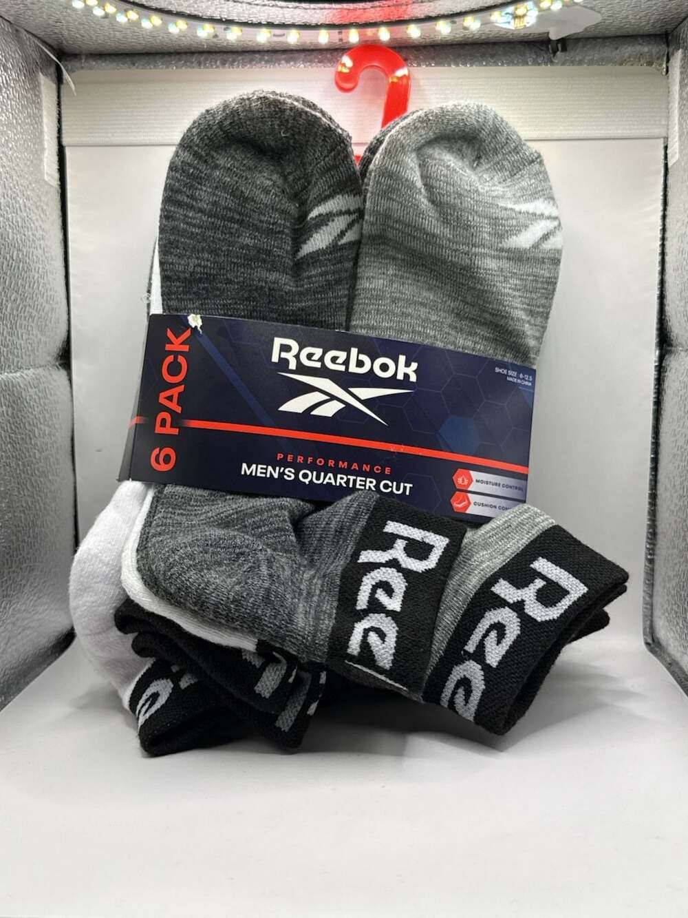 Reebok Performance Quarter Cut Socks Size 6-12.5 6 Pack Grey White
